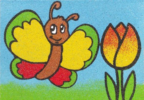 Pillangó tulipánnal homokkép